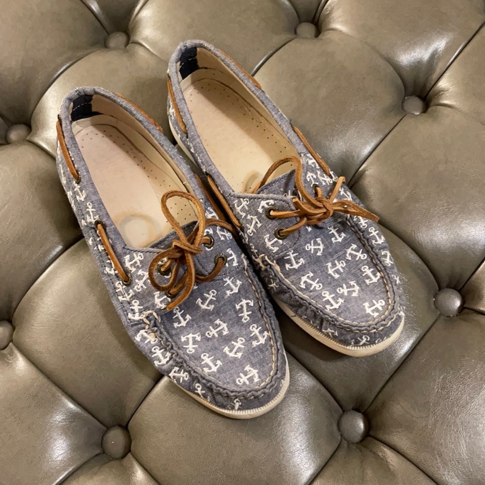 Sperry for J.Crew anchor embroidered boat shoes
